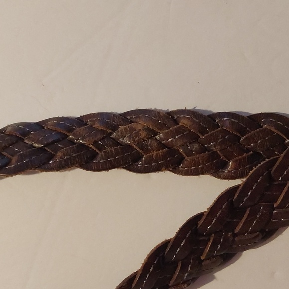 American Eagle Brown leather WOVEN braided Belt Silver Buckle Soft Sz.M/L - Picture 5 of 8